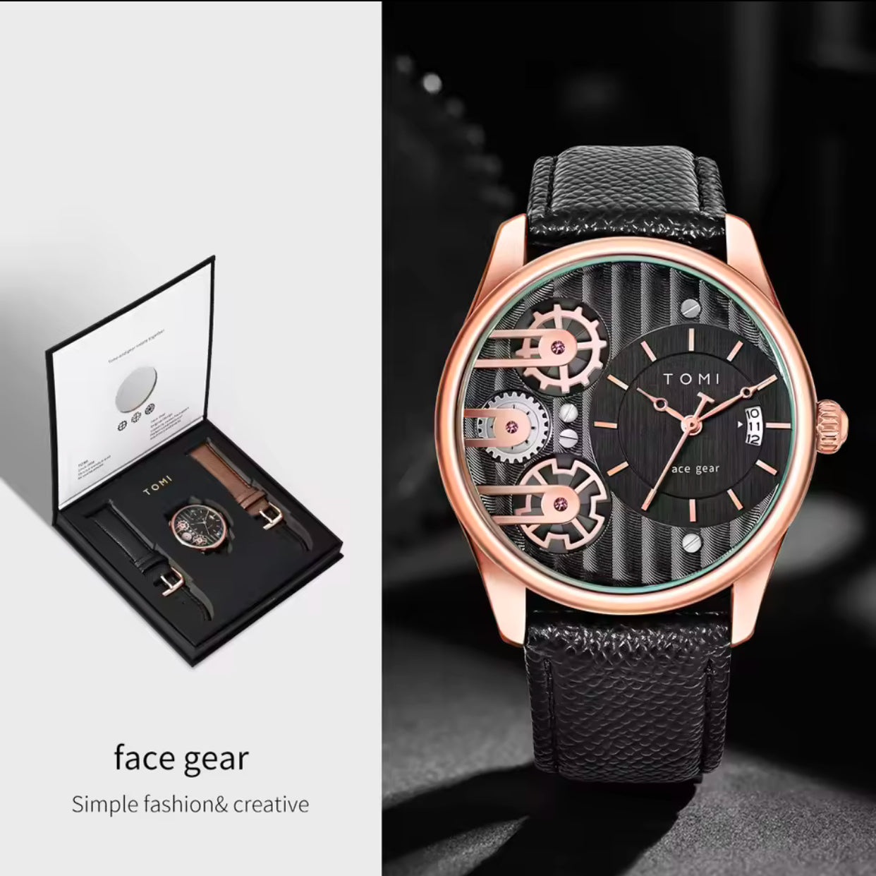 Tomi T-106 Face Gear Dual Strap Luxury Watch
