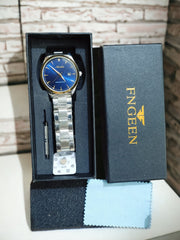 Imported Silver Watch with Date Display and Striking Blue Screen - Fashion Trident