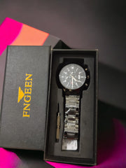 Fn Geen black imported watch stylish design with date show for men - Fashion Trident